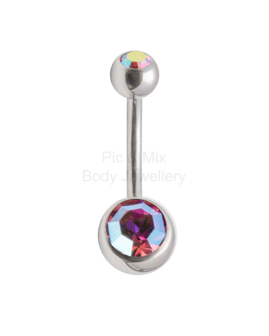 Double Gem belly bar - 1.6 x 12mm