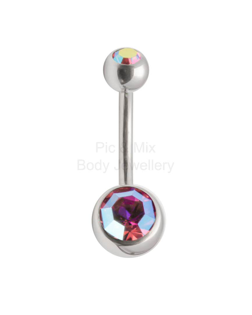 Double Gem belly bar - 1.6 x 6mm - Pic&Mix The Body Jewellery Shop