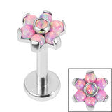 Labret bar - Flower with synthetic opal stones - Pic&Mix The Body Jewellery Shop