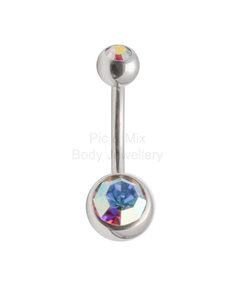 Double Gem belly bar - 1.6 x 6mm