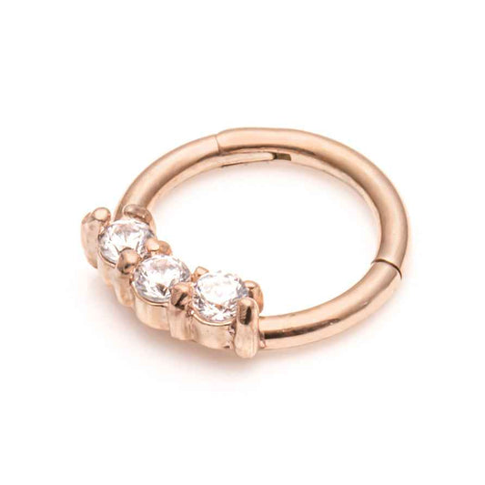 Rose gold coloured 3 stone hinged ring 8mm or 10mm