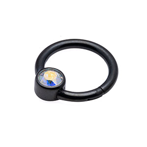 Black steel hinged Septum/Daith  Ring - 1.2x8mm