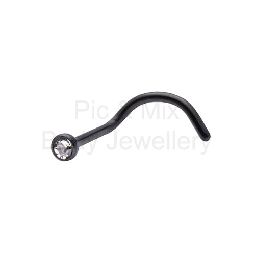 Black Titanium Nose Screw with clear crystal - Pic&Mix The Body Jewellery Shop