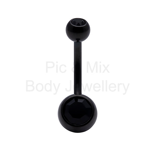 Titanium Black Double Gem Belly Bar 1.6x10mm