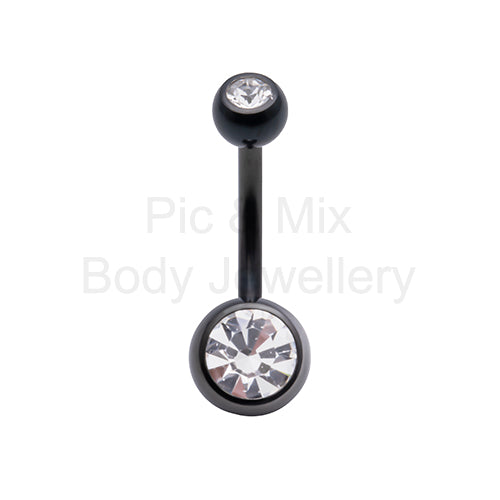Titanium Black Double Gem Belly Bar 1.6x10mm