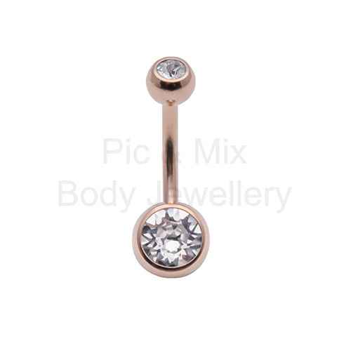 Titanium Rose Double Gem Belly Bar 1.6x10mm Assorted colours