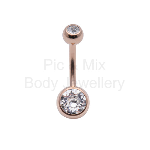 Titanium Rose Double Gem Belly Bar 1.6x10mm Assorted colours