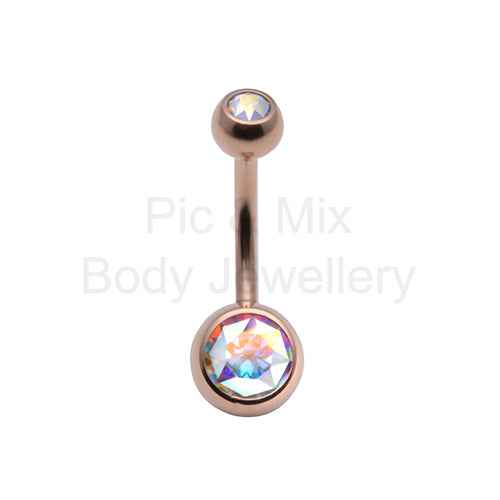 Titanium Rose Double Gem Belly Bar 1.6x10mm Assorted colours