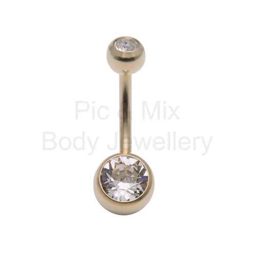 Titanium Zircon Double Gem Belly Bar 1.6x10mm Rose or Clear
