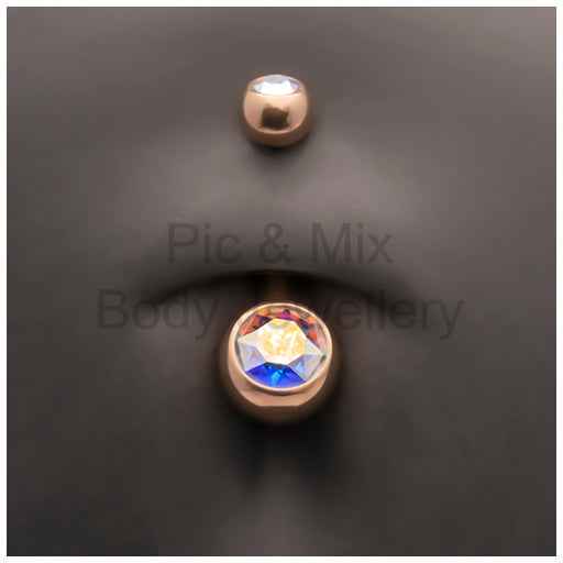 Titanium Rose Double Gem Belly Bar 1.6x10mm Assorted colours