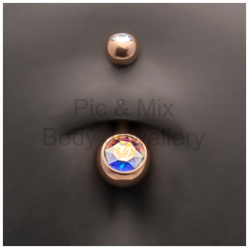 Titanium Rose Double Gem Belly Bar 1.6x10mm Assorted colours