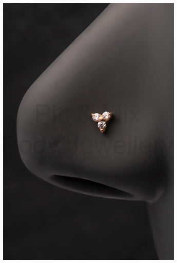 Titanium Rose Gold Coloured Trinity Crystal Nose Screw - Pic&Mix The Body Jewellery Shop