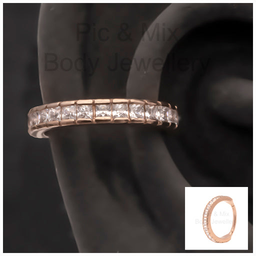 Rose gold coloured Surgical Steel Conch ring 1.2x12mm square gem - Pic&Mix The Body Jewellery Shop