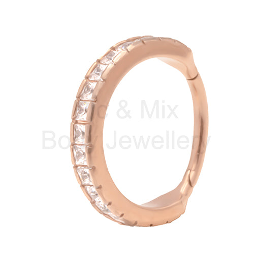 Rose gold coloured Surgical Steel Conch ring 1.2x12mm square gem - Pic&Mix The Body Jewellery Shop