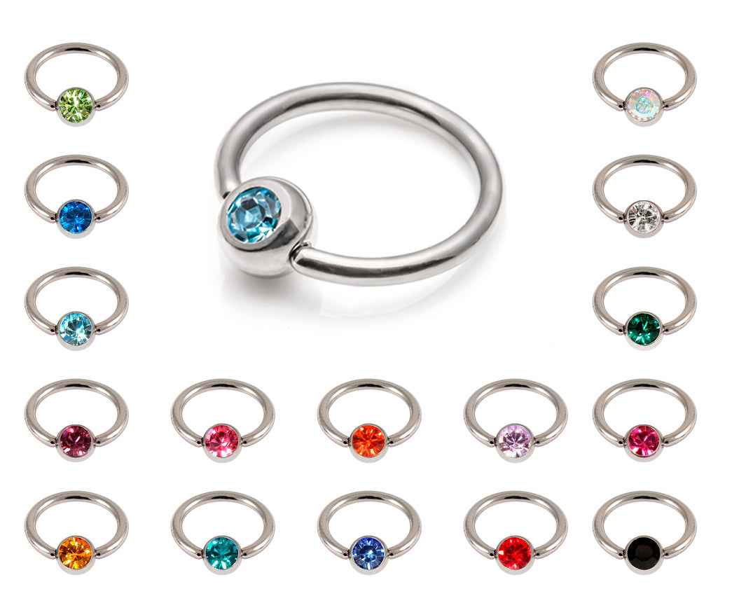 Ball Closure rings- Assorted colours in Swarovski Crystals - 1.2mm