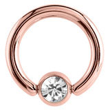 Rose gold,  Black and Zircon coloured ball closure ring with crystal