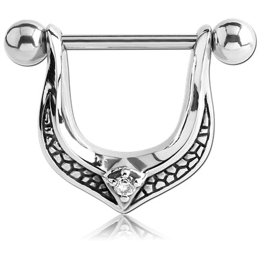 Nipple clicker- 1.6x14mm with cubic zircon claw set stone - Pic&Mix The Body Jewellery Shop