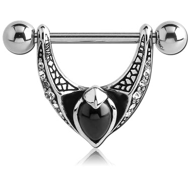 Nipple Clicker - 1.6x14mm with onyx stone inlay - Pic&Mix The Body Jewellery Shop