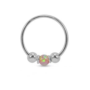 Sterling Silver Nose  ring - Synthetic opal ball