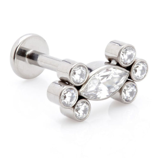 Titanium Threadless Single Marquise with Double Tri Beads labret - Pic&Mix The Body Jewellery Shop