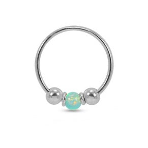 Sterling Silver Nose  ring - Synthetic opal ball