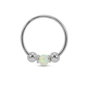 Sterling Silver Nose  ring - Synthetic opal ball